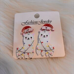 Festive Llama Earrings - White and Red